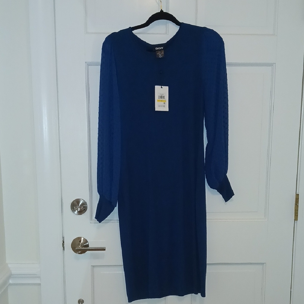 DKNY Elegant Long Sleeve Dress in Rich Blue